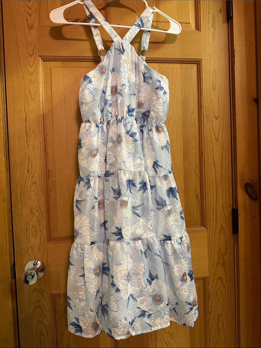 Grace Karin Light Blue and White Floral Tiered Sundress